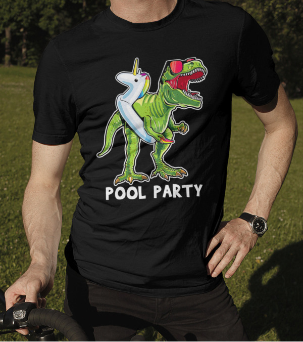 Pool Party Rex Dinosaur With Unicorn Float And Sunglasses T-Shirt