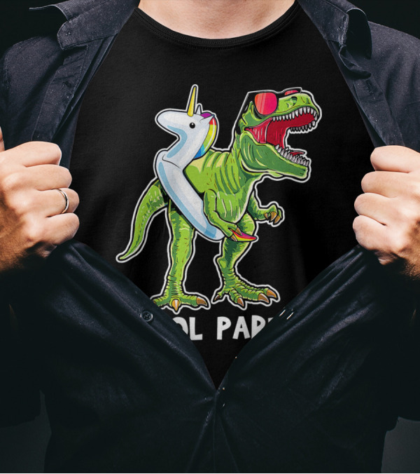 Pool Party Rex Dinosaur With Unicorn Float And Sunglasses T-Shirt