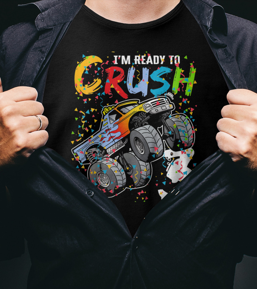 I'm Ready To Crush Colorful Monster Truck With Confetti And Ghostly Number 3 T-Shirt
