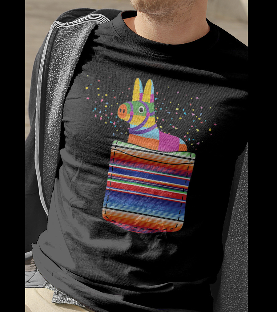 Pocket Pinata Serape Fiesta Blanket Confetti Burst T-Shirt