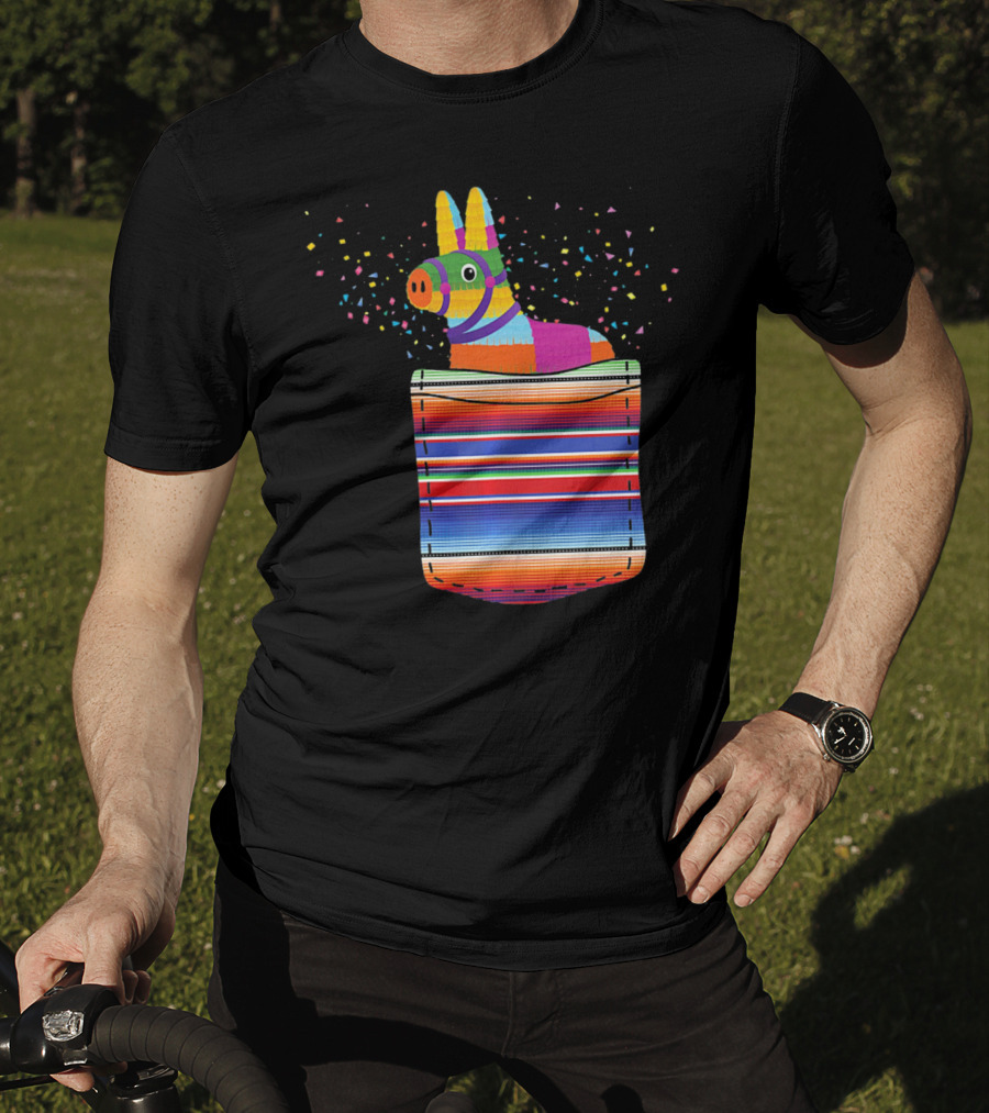 Pocket Pinata Serape Fiesta Blanket Confetti Burst T-Shirt