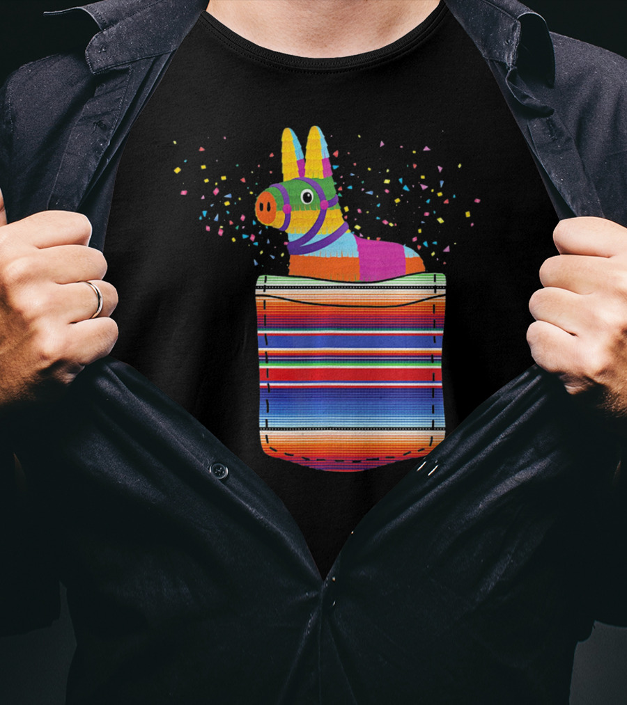 Pocket Pinata Serape Fiesta Blanket Confetti Burst T-Shirt