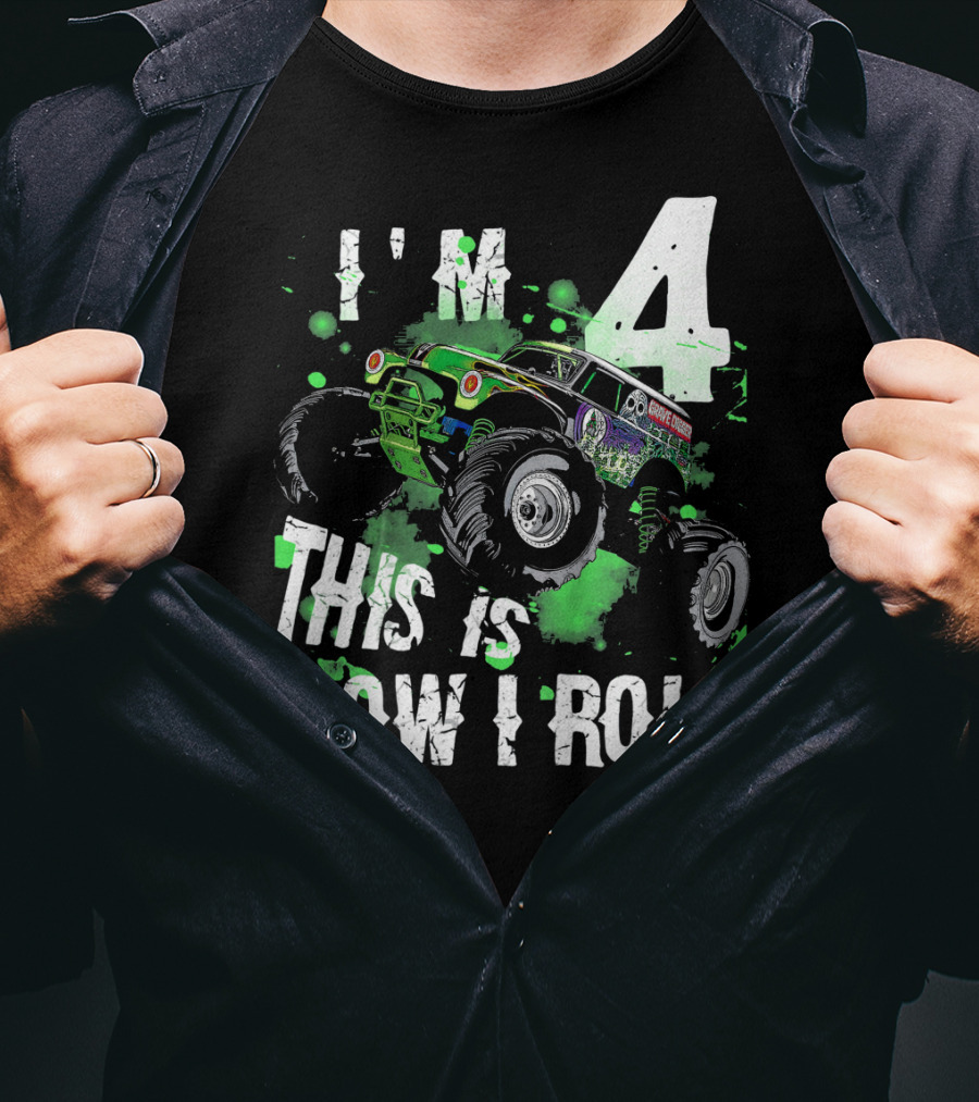 I'm 4 This Is How I Roll Monster Truck Kids T-Shirt