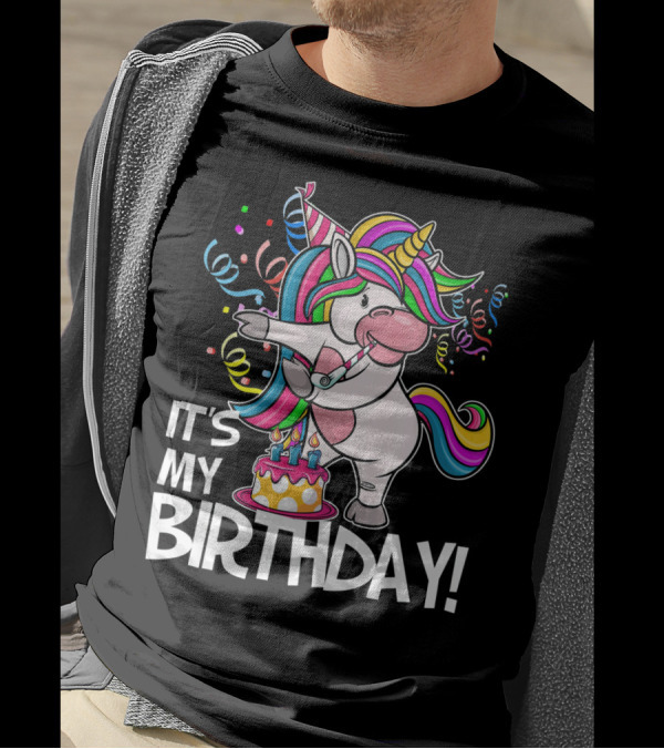 IT'S MY BIRTHDAY Flossing Unicorn Party With Cake And Confetti T-Shirt