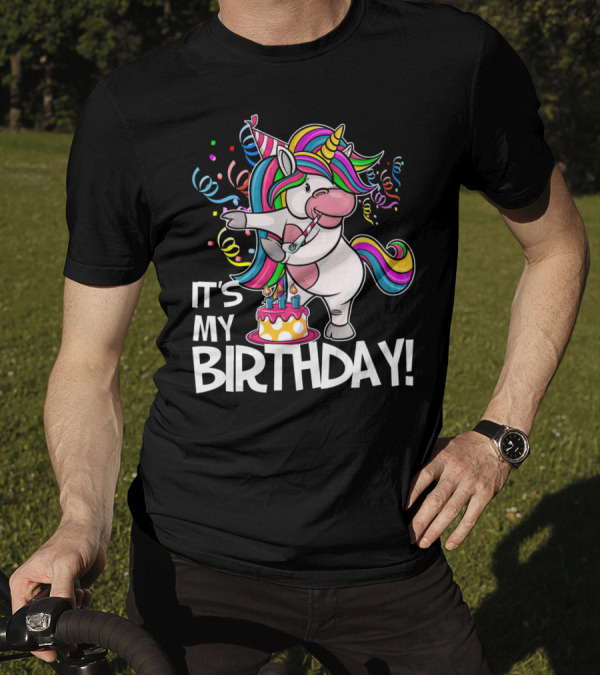 IT'S MY BIRTHDAY Flossing Unicorn Party With Cake And Confetti T-Shirt