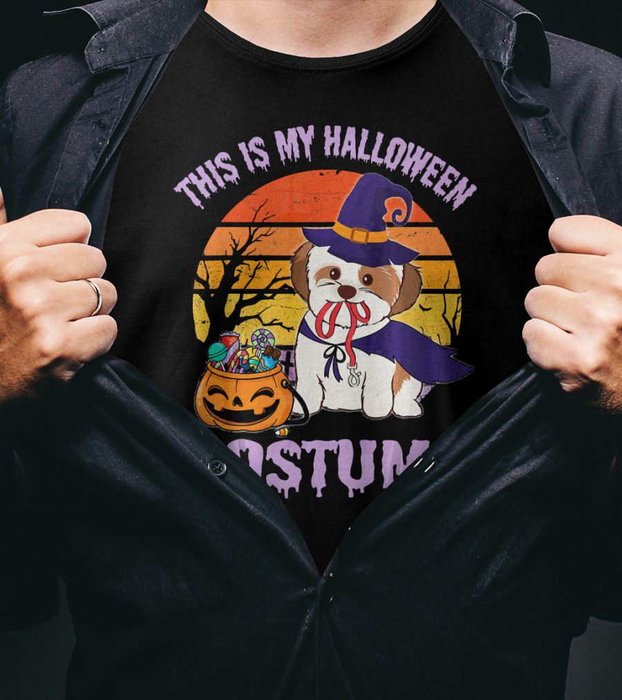 This Is My Halloween Costume Shorkie Dog Witch Pumpkin Candy T-Shirt