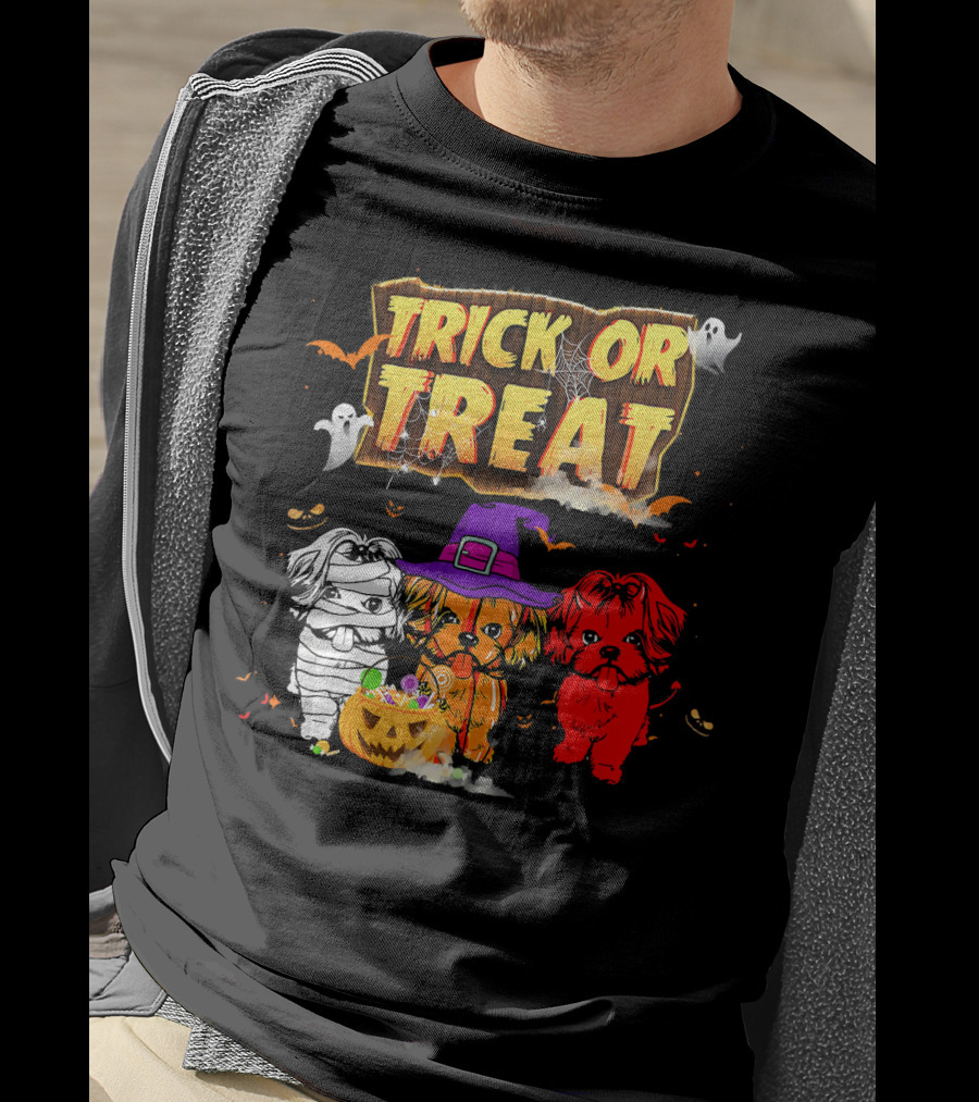 Trick Or Treat Three Shih Tzu Pumpkin Ghosts T-Shirt