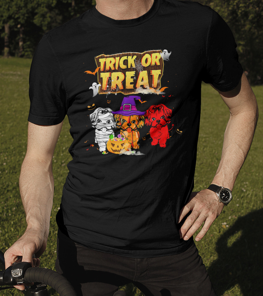 Trick Or Treat Three Shih Tzu Pumpkin Ghosts T-Shirt