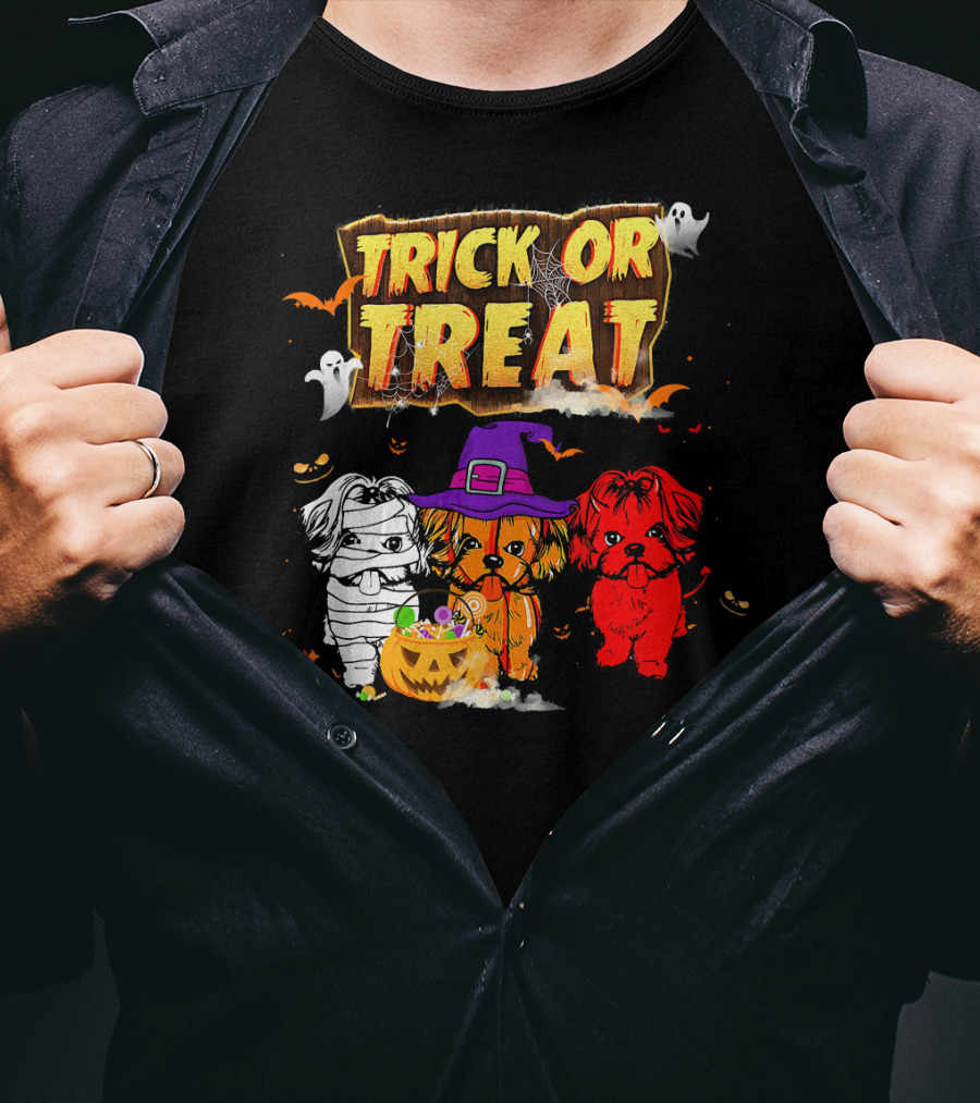 Trick Or Treat Three Shih Tzu Pumpkin Ghosts T-Shirt