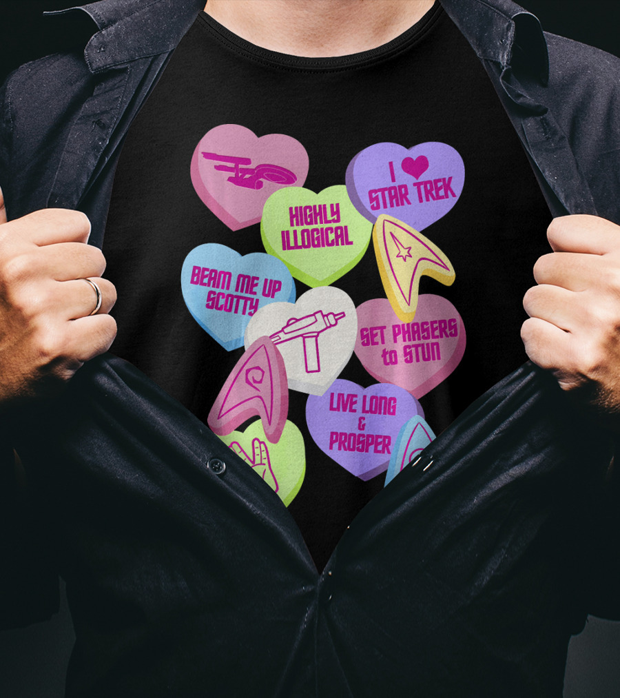 Beam Me Up Scotty Star Trek Candy Hearts Valentines Day Live Long And Prosper T-Shirt