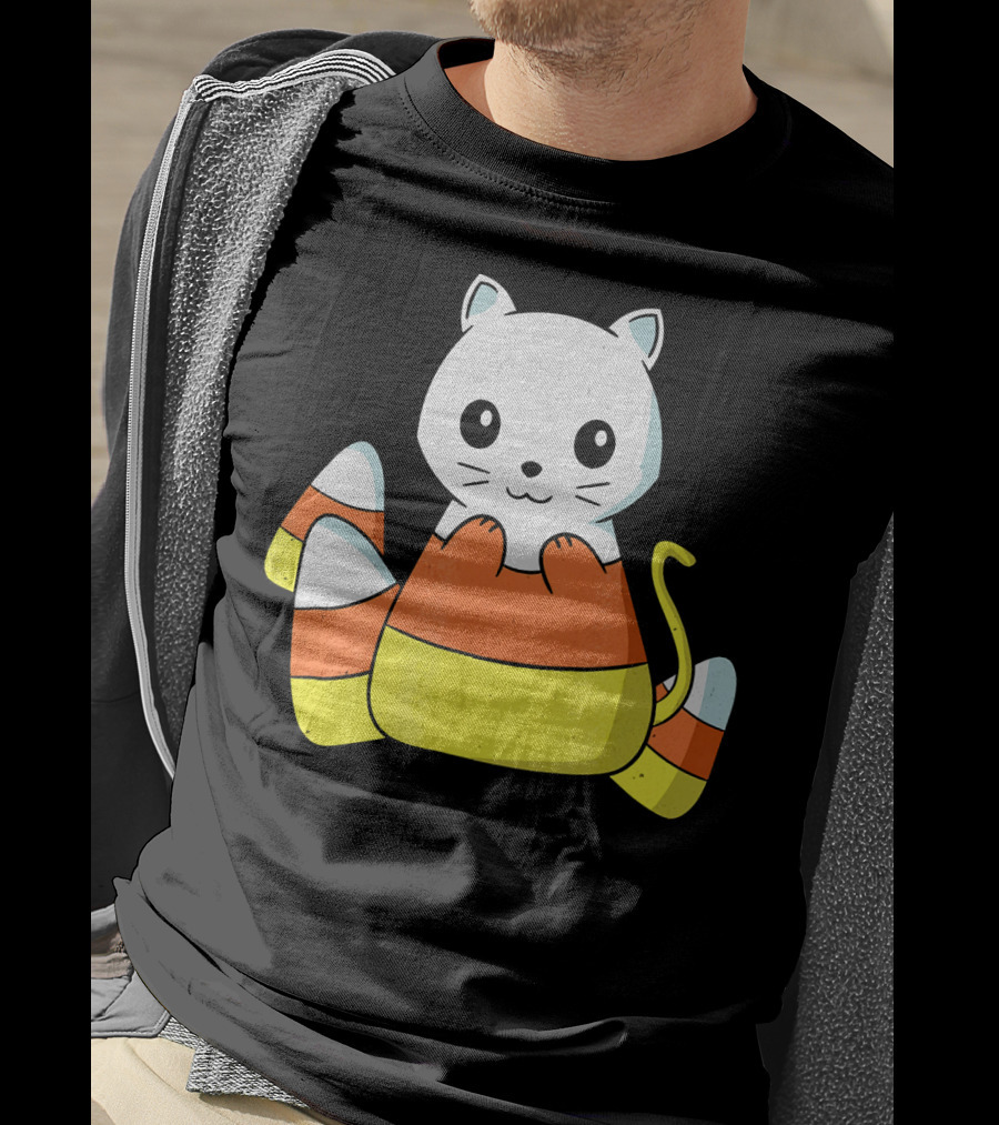Adorable Candy Corn Cat Halloween Kitty T-Shirt