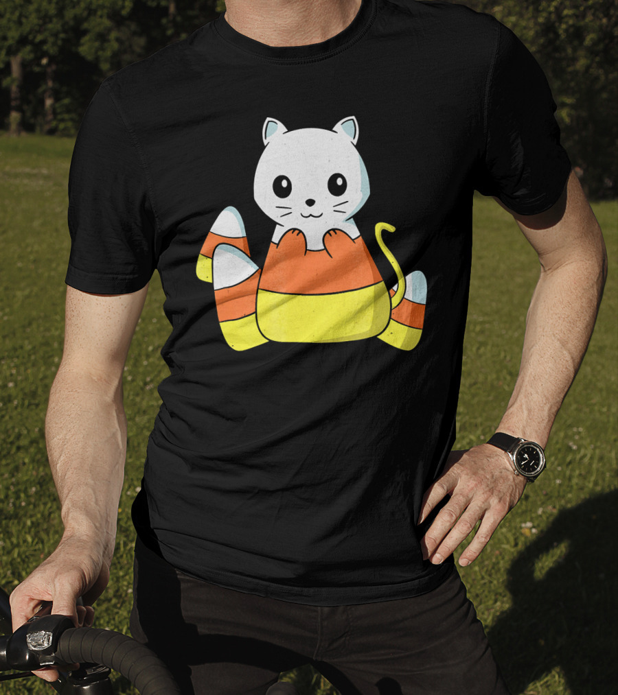 Adorable Candy Corn Cat Halloween Kitty T-Shirt