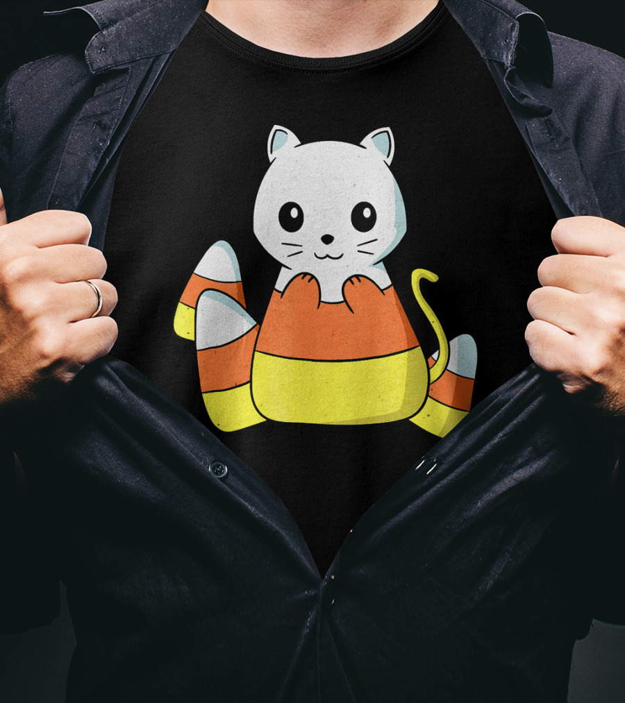 Adorable Candy Corn Cat Halloween Kitty T-Shirt