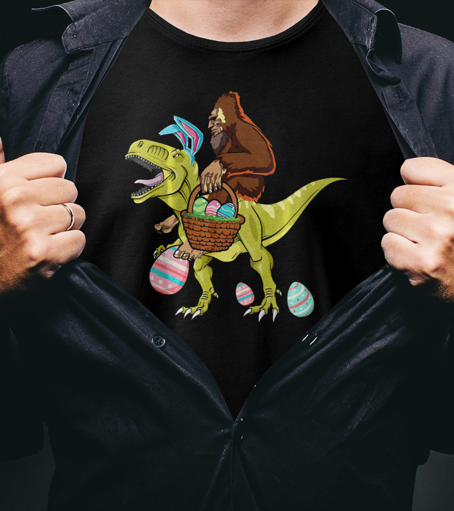 Bigfoot Dinosaur Easter Eggs Basket T-Shirt