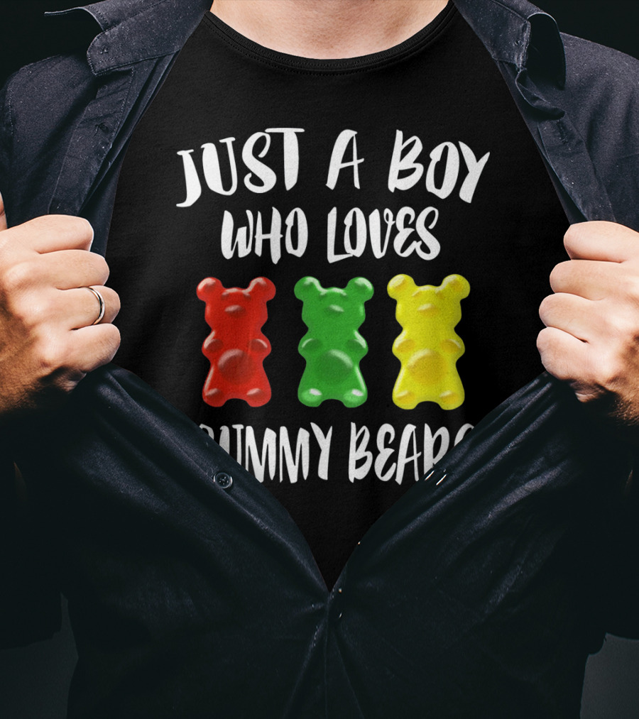 Just A Boy Who Loves Gummy Bears Red Green Yellow Bears T-Shirt