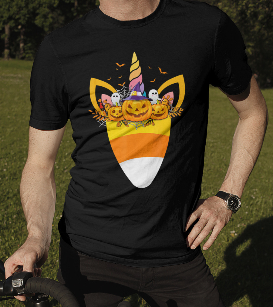Unicorn Candy Corn Pumpkin Ghost Halloween Boo T-Shirt