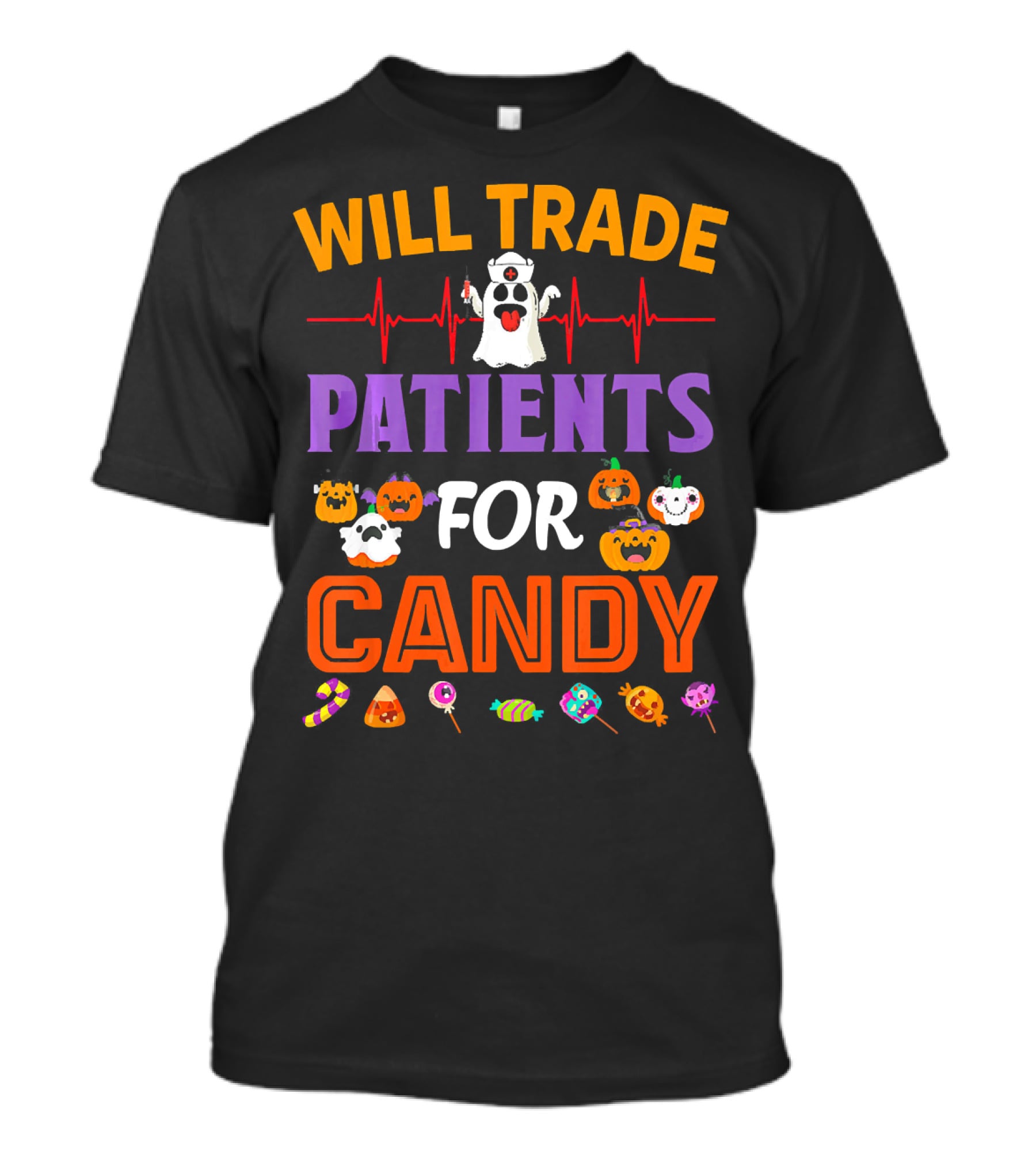 Will Trade Patients For Candy Funny Halloween Ghost Pumpkins Candy Icons T-Shirt