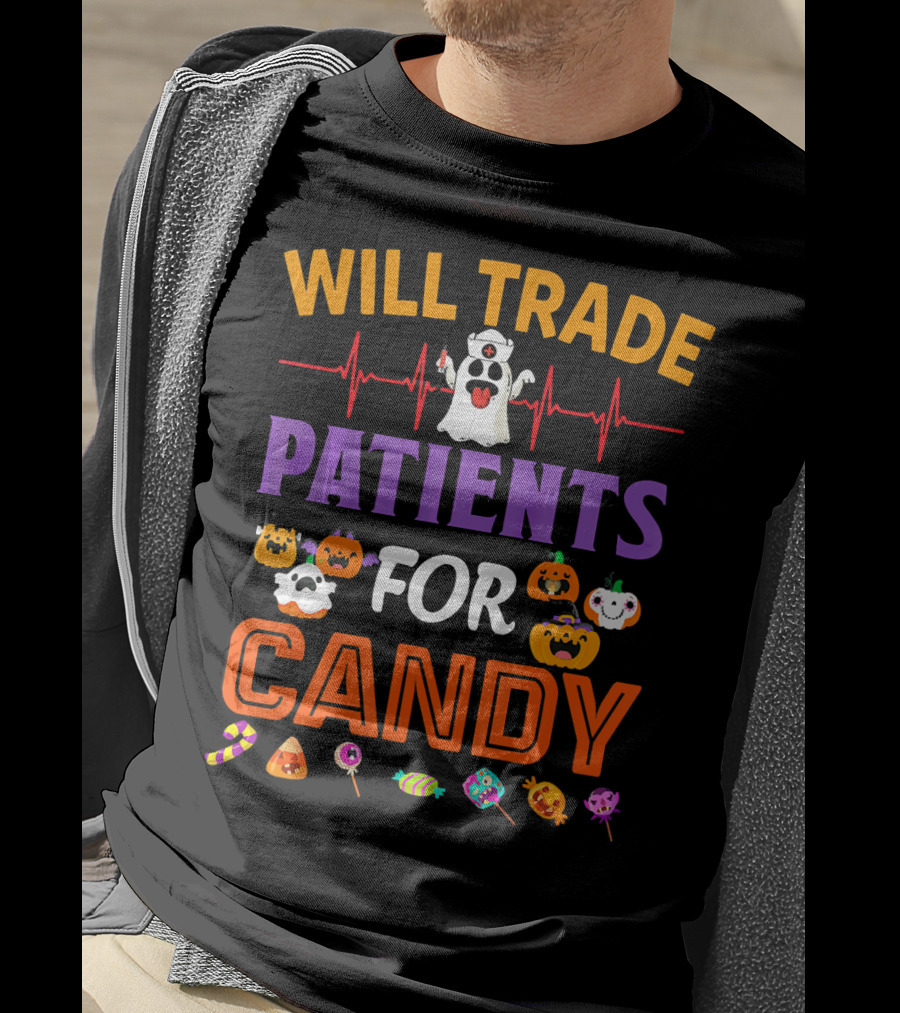 Will Trade Patients For Candy Funny Halloween Ghost Pumpkins Candy Icons T-Shirt