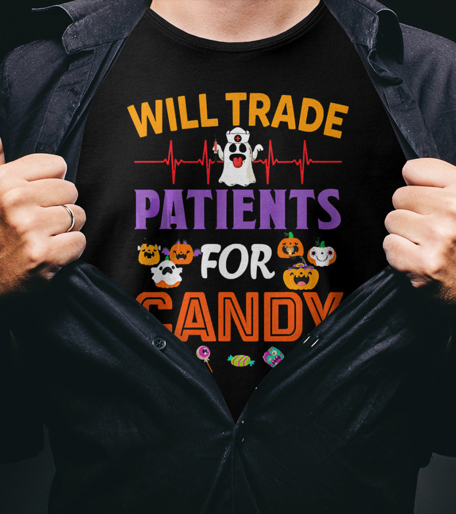 Will Trade Patients For Candy Funny Halloween Ghost Pumpkins Candy Icons T-Shirt
