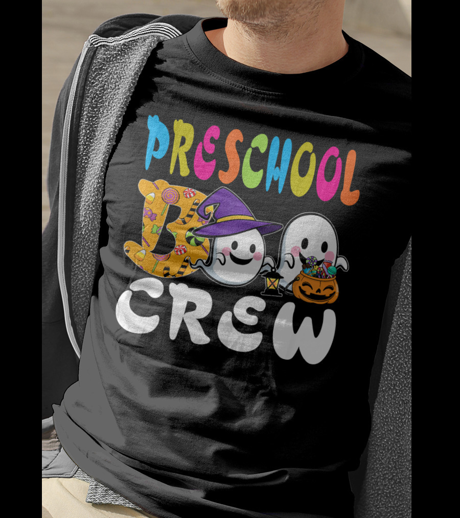 Preschool Boo Crew Halloween Ghosts Candy Wizard Hat T-Shirt