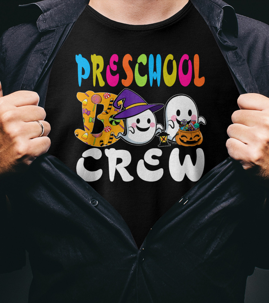 Preschool Boo Crew Halloween Ghosts Candy Wizard Hat T-Shirt