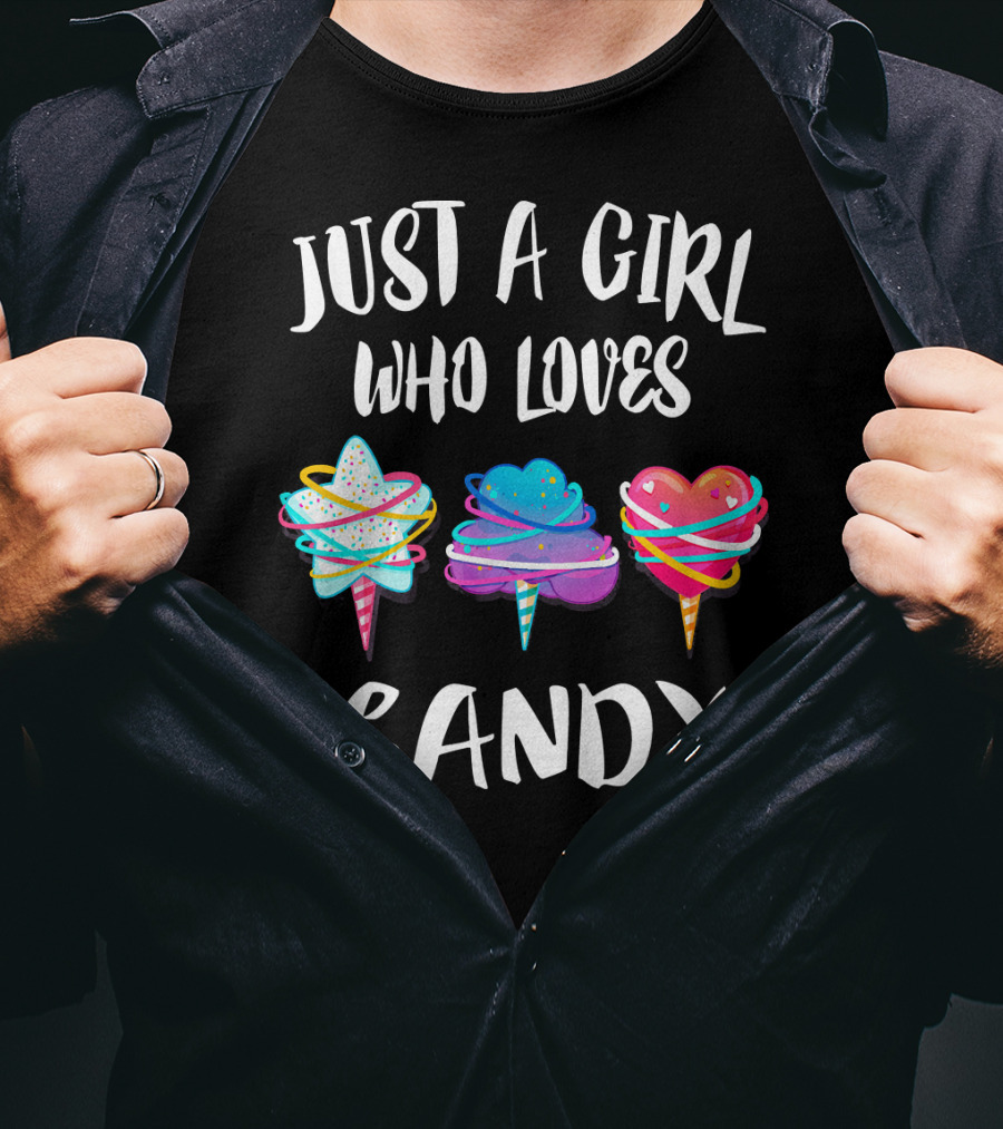 Just A Girl Who Loves Candy Colorful Hearts And Swirls T-Shirt