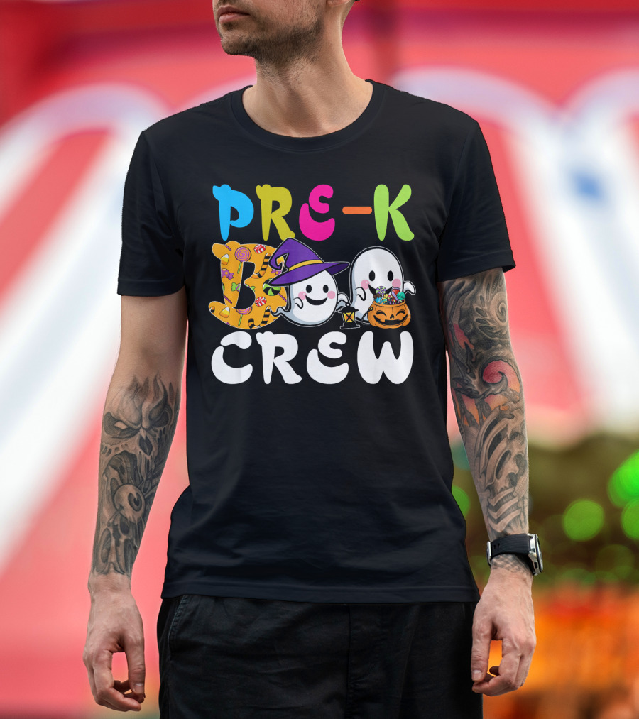 Pre-K Boo Crew Halloween Ghost Witch Candy Lantern T-Shirt