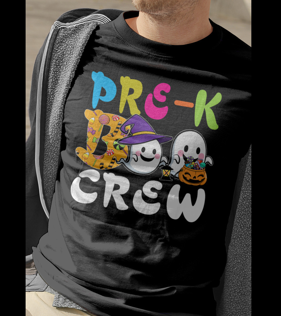 Pre-K Boo Crew Halloween Ghost Witch Candy Lantern T-Shirt