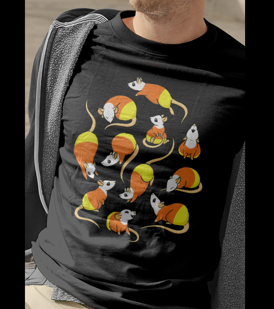 Candy Corn Rats Pattern Halloween-Themed T-Shirt
