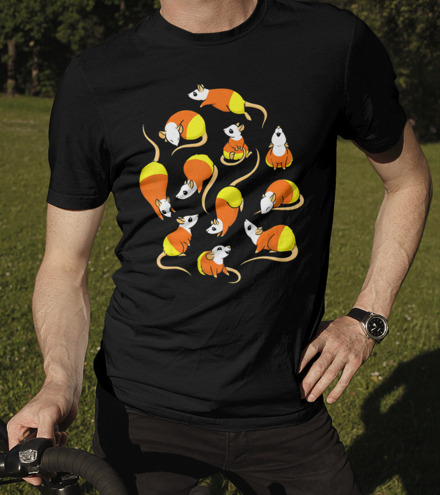Candy Corn Rats Pattern Halloween-Themed T-Shirt