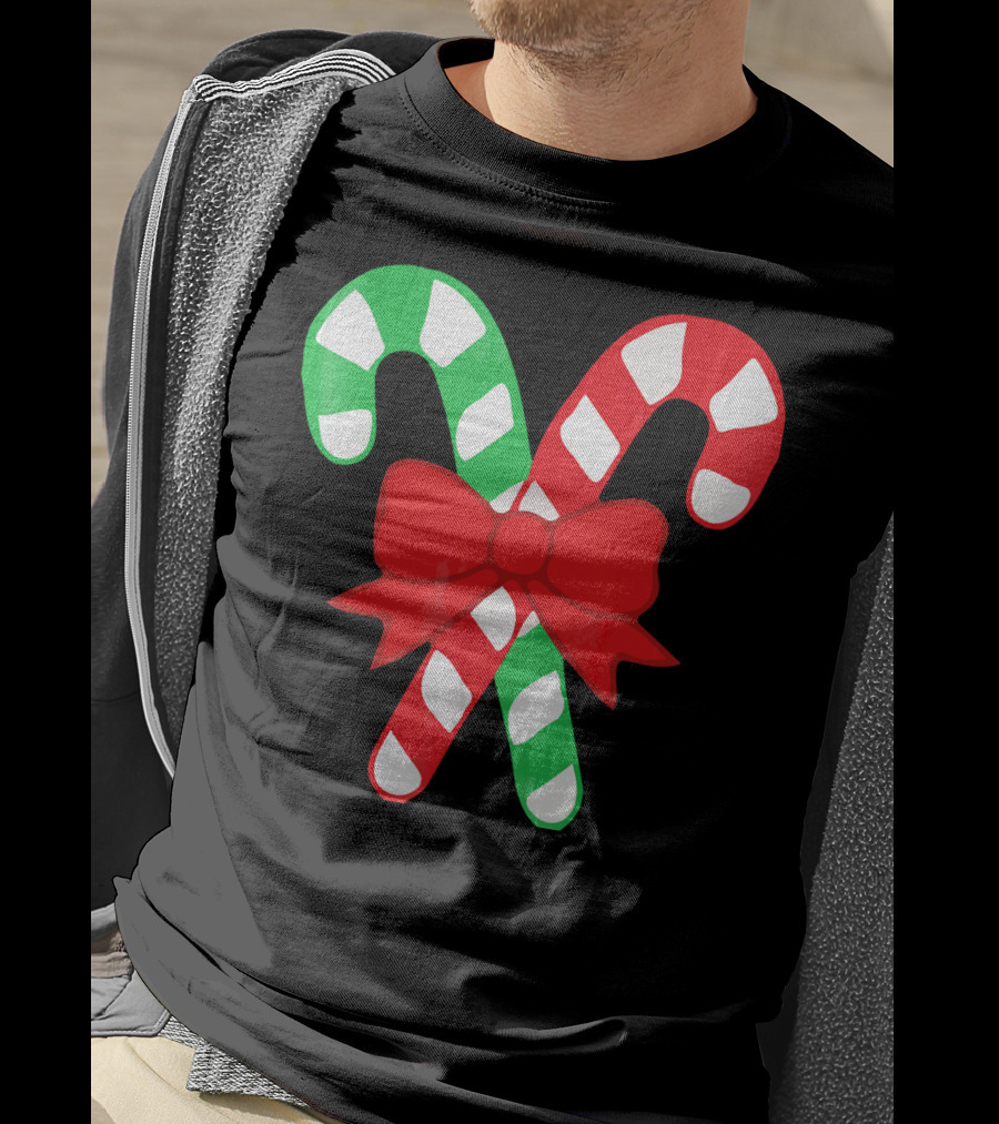 Candy Canes Christmas Holiday Red Bow Iconic Symbols T-Shirt