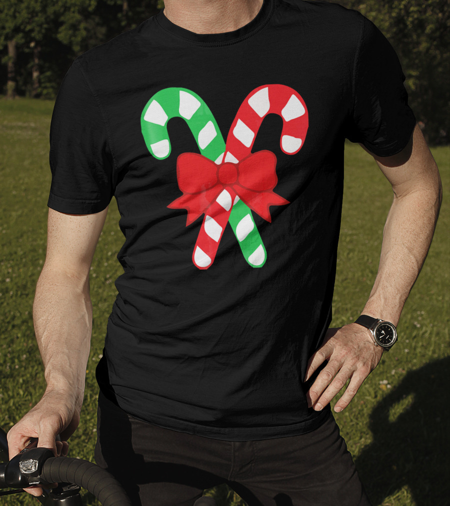 Candy Canes Christmas Holiday Red Bow Iconic Symbols T-Shirt
