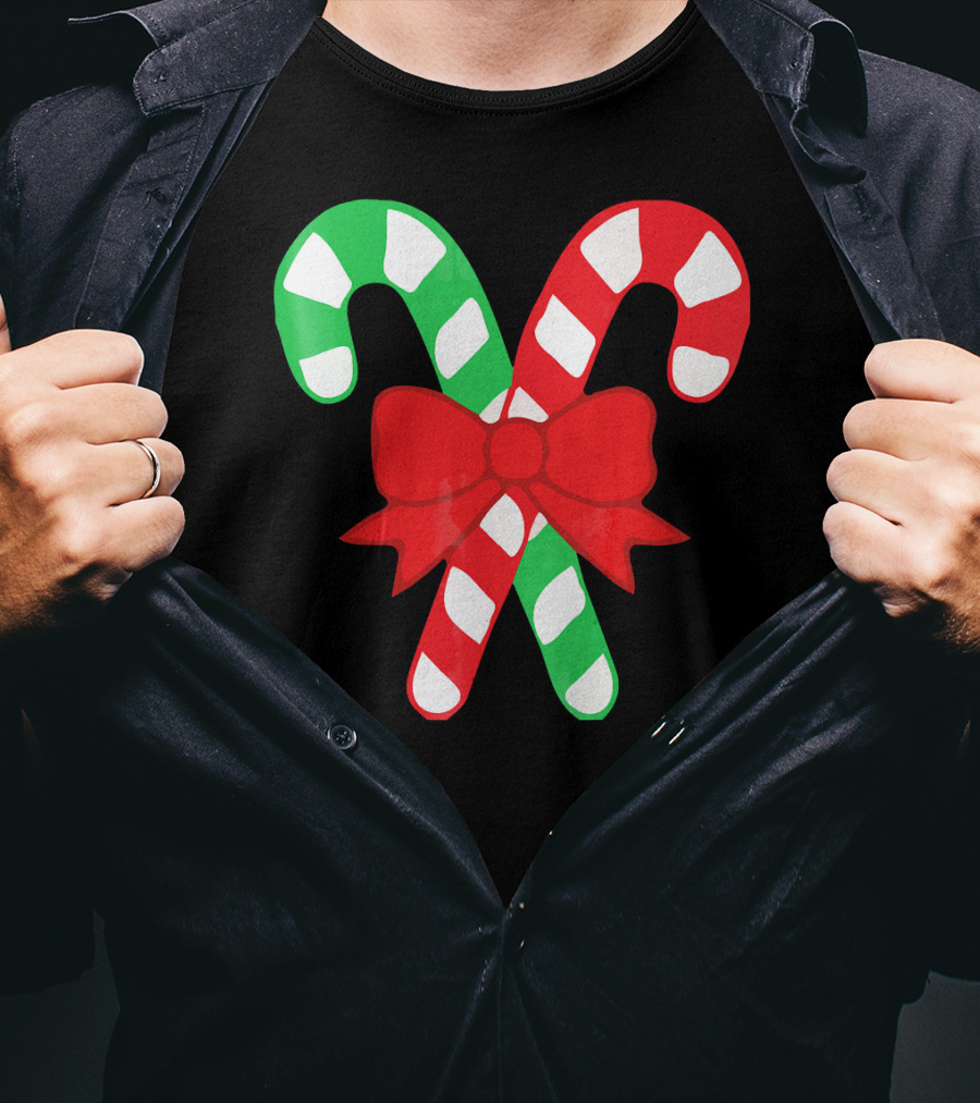Candy Canes Christmas Holiday Red Bow Iconic Symbols T-Shirt