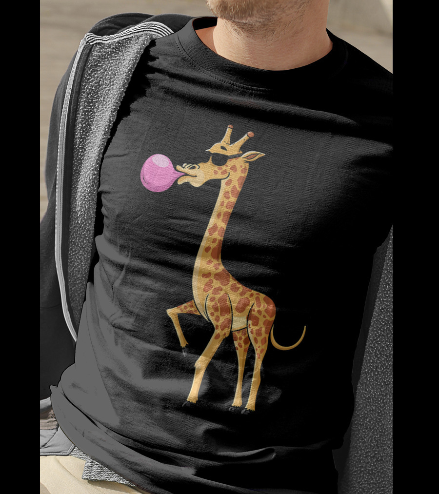 Funny Bubble Gum Blowing Giraffe Animal T-Shirt