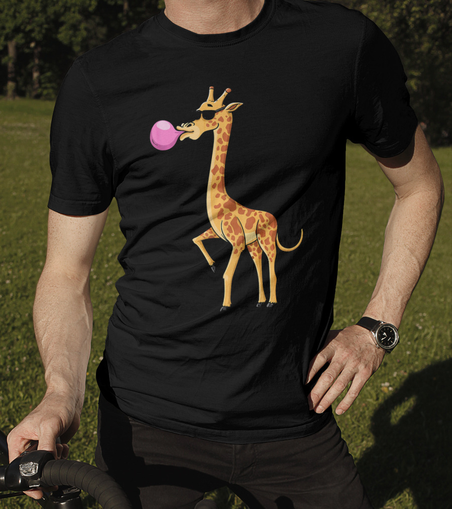 Funny Bubble Gum Blowing Giraffe Animal T-Shirt