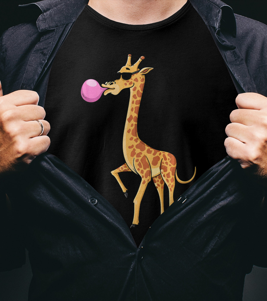 Funny Bubble Gum Blowing Giraffe Animal T-Shirt