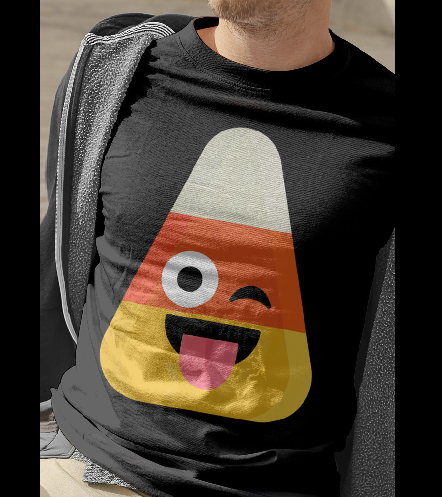 Candy Corn Emoji Wink Tongue Out Face T-Shirt