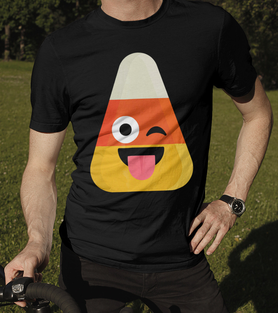 Candy Corn Emoji Wink Tongue Out Face T-Shirt
