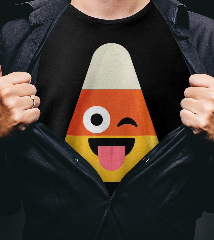 Candy Corn Emoji Wink Tongue Out Face T-Shirt