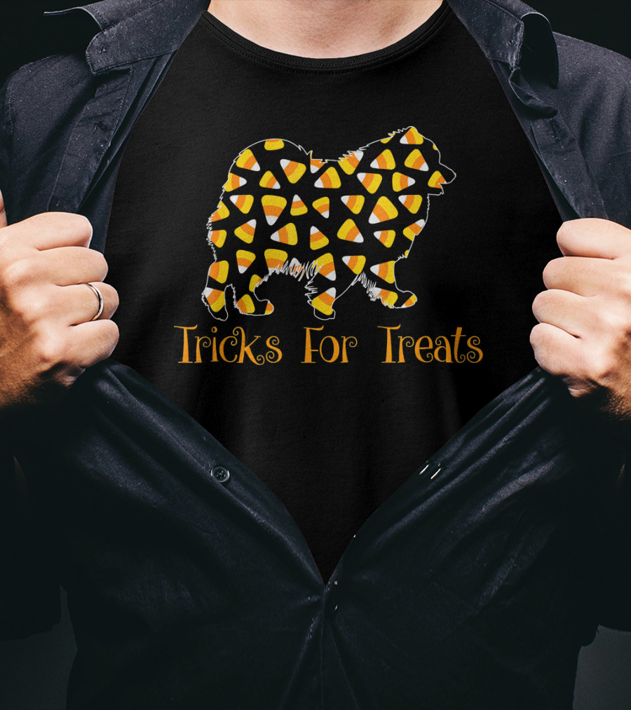 Tricks For Treats Candy Corn Samoyed Halloween T-Shirt