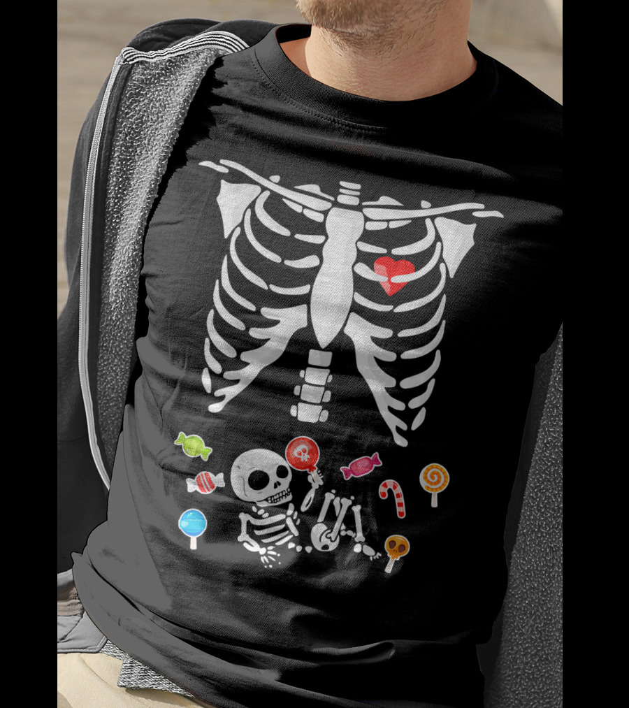 Baby Skeleton Candy Heart Ribcage Halloween Pregnancy T-Shirt