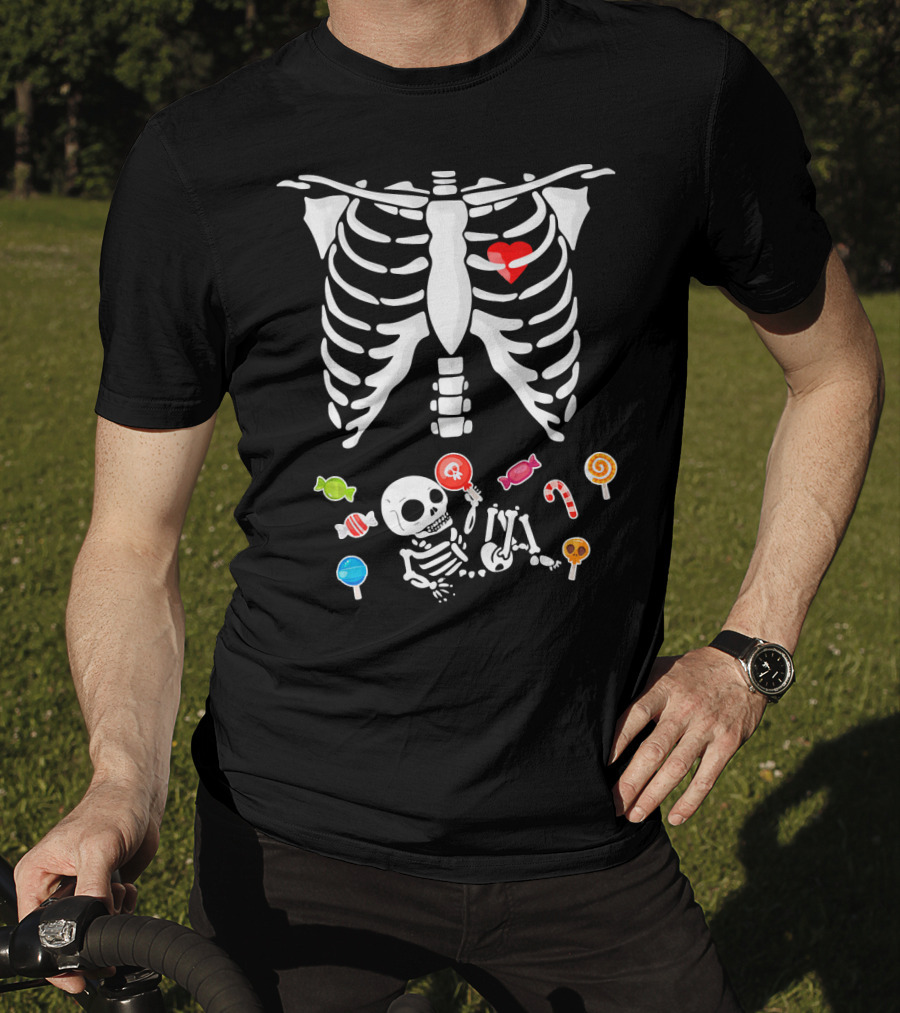 Baby Skeleton Candy Heart Ribcage Halloween Pregnancy T-Shirt