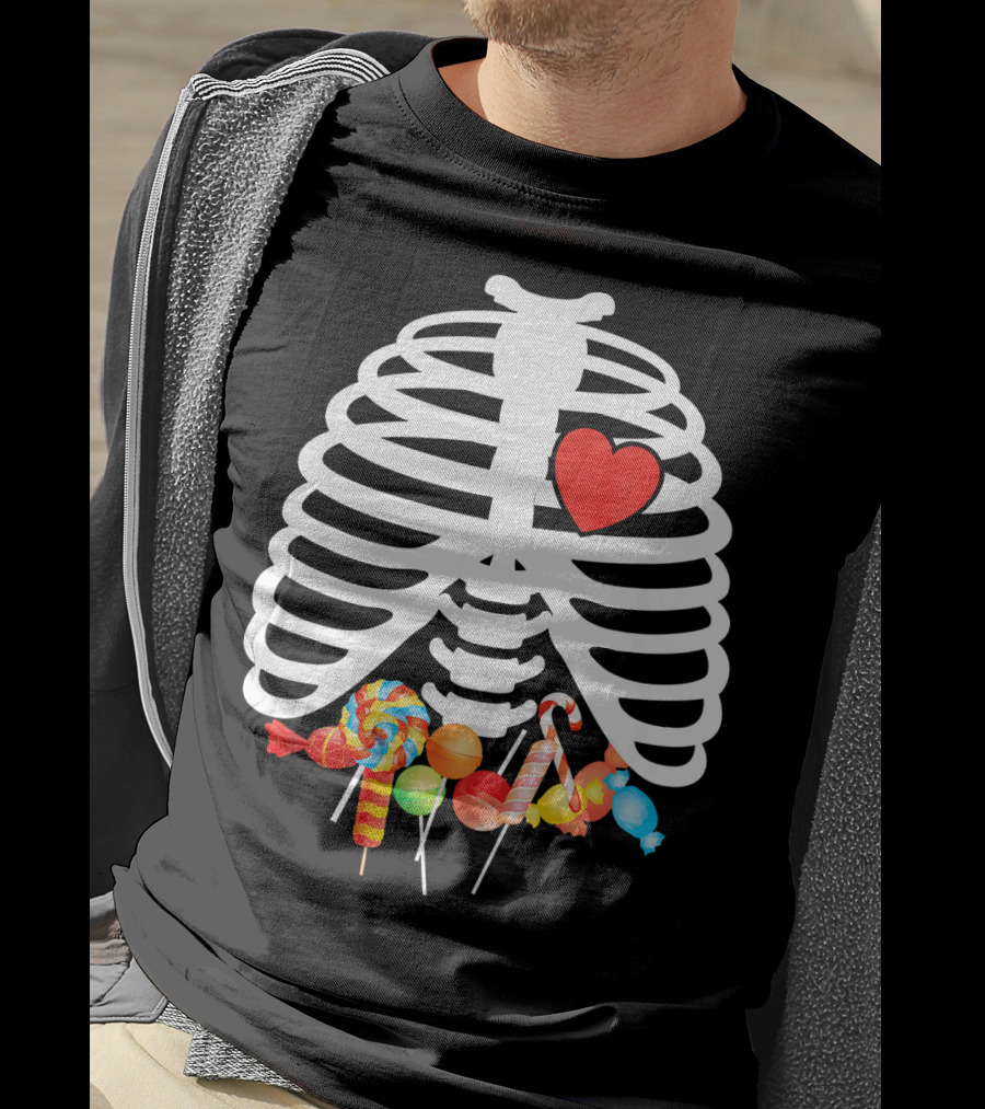 Xray Skeleton Rib Cage Heart Sweet Candy Lollipops T-Shirt