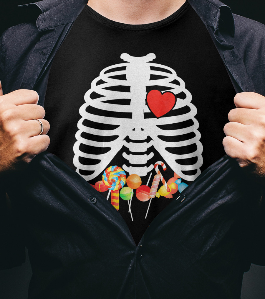 Xray Skeleton Rib Cage Heart Sweet Candy Lollipops T-Shirt