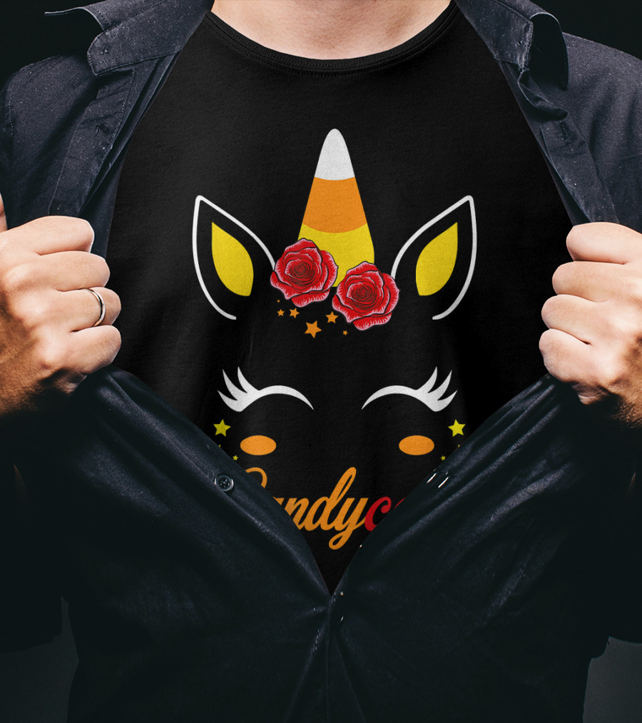 Candycorn Unicorn With Roses And Stars T-Shirt