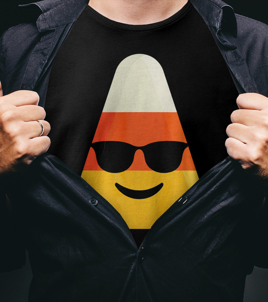 Candy Corn Emoji With Sunglasses Cool Shades T-Shirt