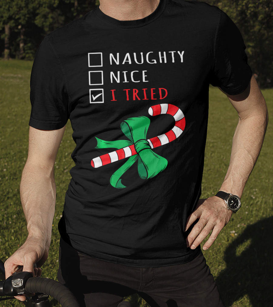 Naughty Nice I Tried Candy Cane Bow T-Shirt