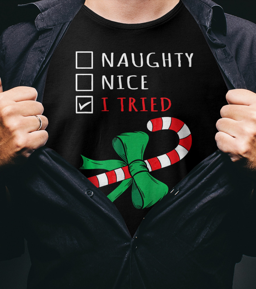 Naughty Nice I Tried Candy Cane Bow T-Shirt