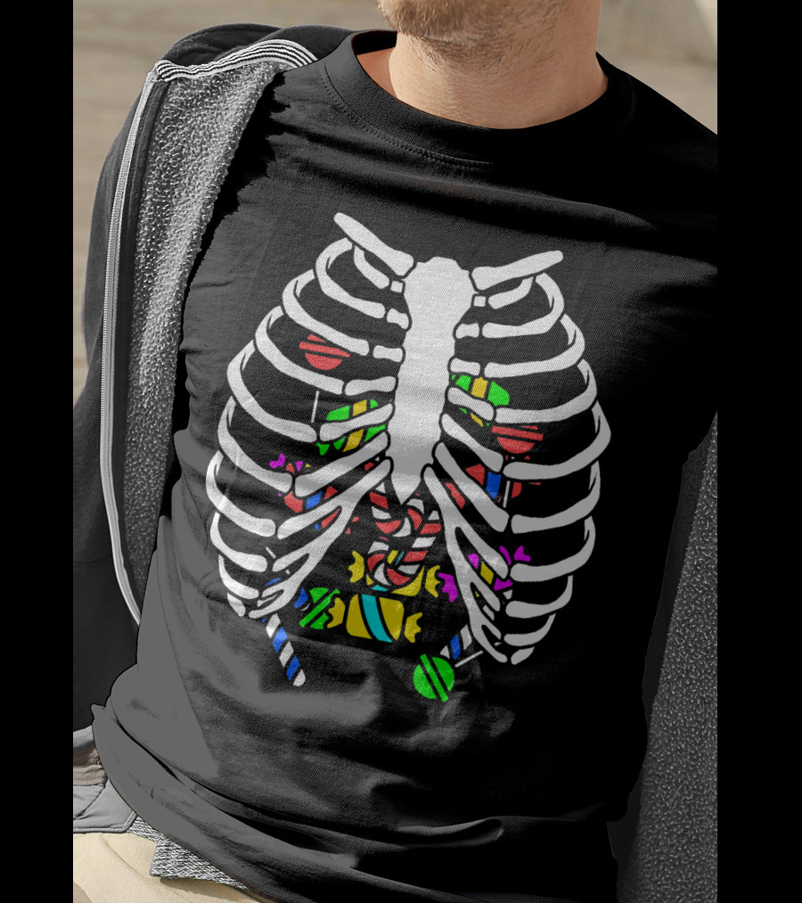Halloween Ribcage Candy Skeleton Colorful Sweet Treats T-Shirt