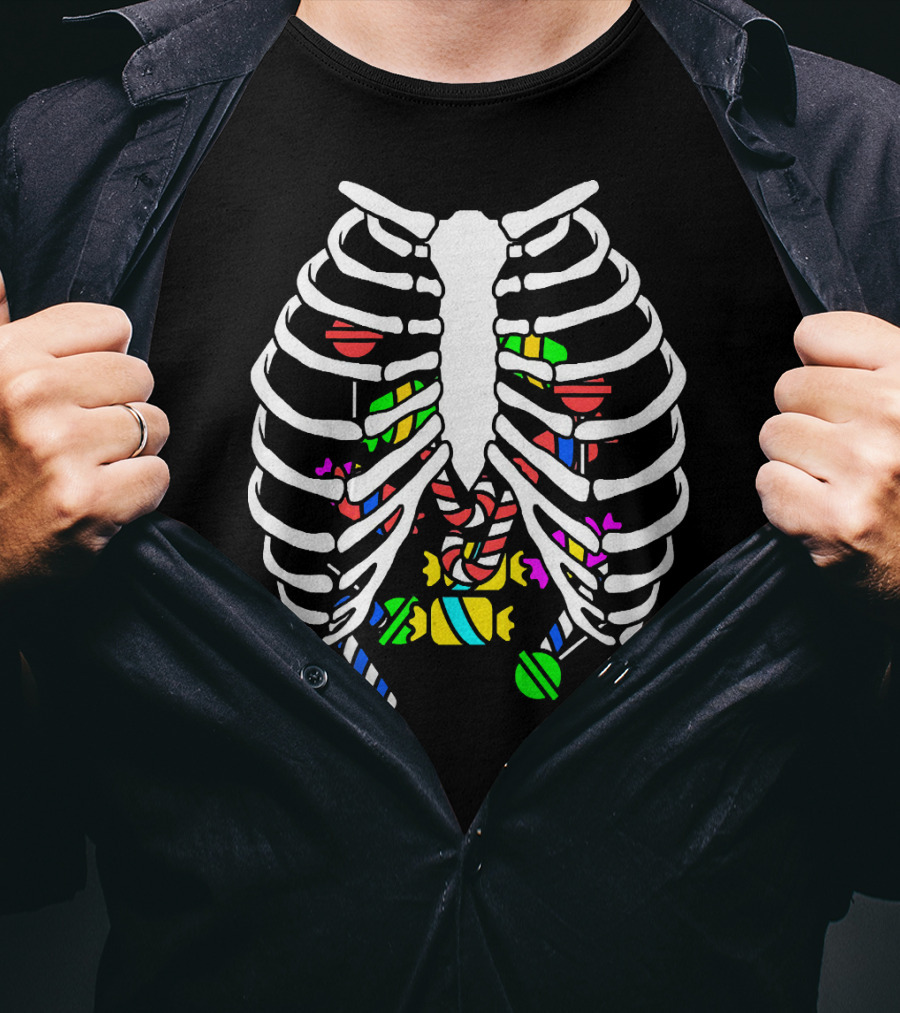 Halloween Ribcage Candy Skeleton Colorful Sweet Treats T-Shirt